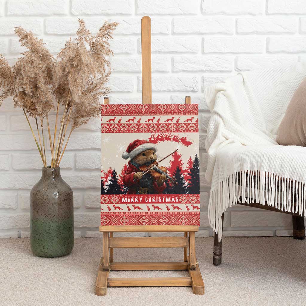 Croatia Christmas Canvas Wall Art Pine Marten Playing Violin - Red Color - Wonder Print Shop