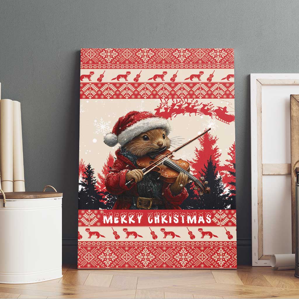 Croatia Christmas Canvas Wall Art Pine Marten Playing Violin - Red Color - Wonder Print Shop