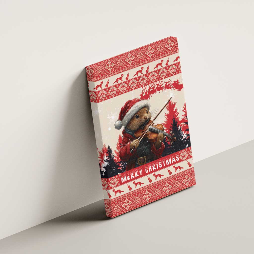 Croatia Christmas Canvas Wall Art Pine Marten Playing Violin - Red Color - Wonder Print Shop