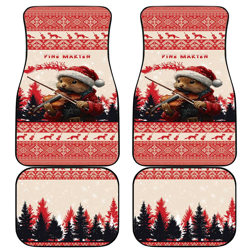 Croatia Christmas Car Mats Pine Marten Playing Violin - Red Color - Wonder Print Shop