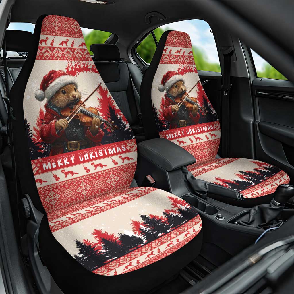 Croatia Christmas Car Seat Cover Pine Marten Playing Violin - Red Color - Wonder Print Shop