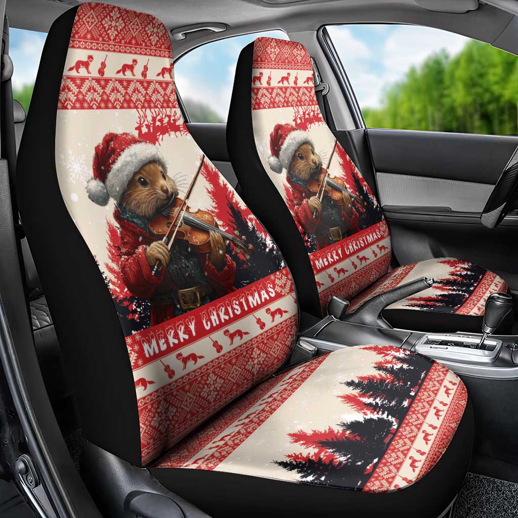Croatia Christmas Car Seat Cover Pine Marten Playing Violin - Red Color - Wonder Print Shop