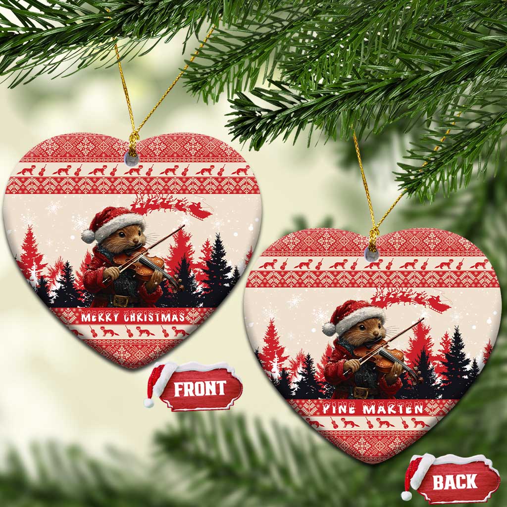 Croatia Christmas Ceramic Ornament Pine Marten Playing Violin - Red Color - Wonder Print Shop