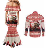 Croatia Christmas Couples Matching Mermaid Dress and Long Sleeve Button Shirt Pine Marten Playing Violin - Red Color