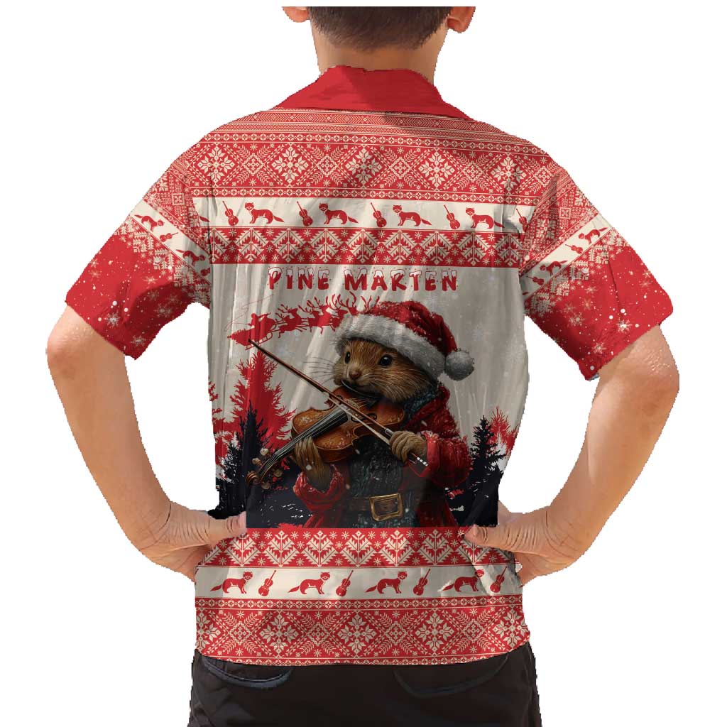 Croatia Christmas Family Matching Mermaid Dress and Hawaiian Shirt Pine Marten Playing Violin - Red Color - Wonder Print Shop