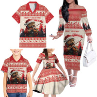 Croatia Christmas Family Matching Off The Shoulder Long Sleeve Dress and Hawaiian Shirt Pine Marten Playing Violin - Red Color - Wonder Print Shop