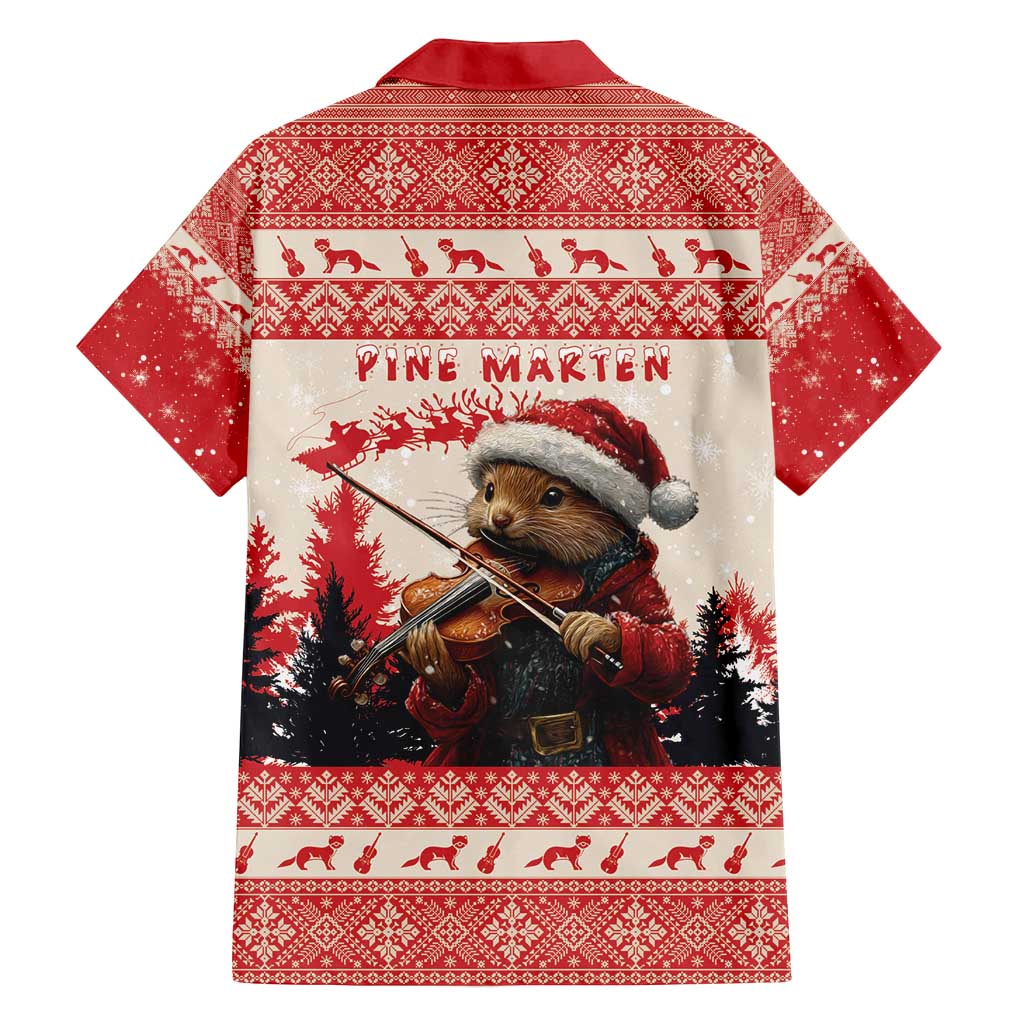 Croatia Christmas Family Matching Off Shoulder Short Dress and Hawaiian Shirt Pine Marten Playing Violin - Red Color - Wonder Print Shop