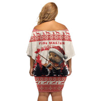 Croatia Christmas Family Matching Off Shoulder Short Dress and Hawaiian Shirt Pine Marten Playing Violin - Red Color - Wonder Print Shop