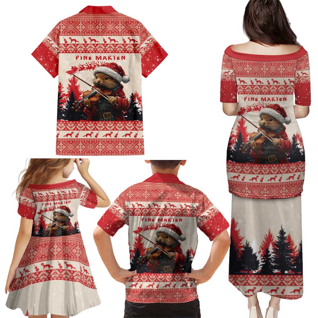 Croatia Christmas Family Matching Puletasi and Hawaiian Shirt Pine Marten Playing Violin - Red Color - Wonder Print Shop
