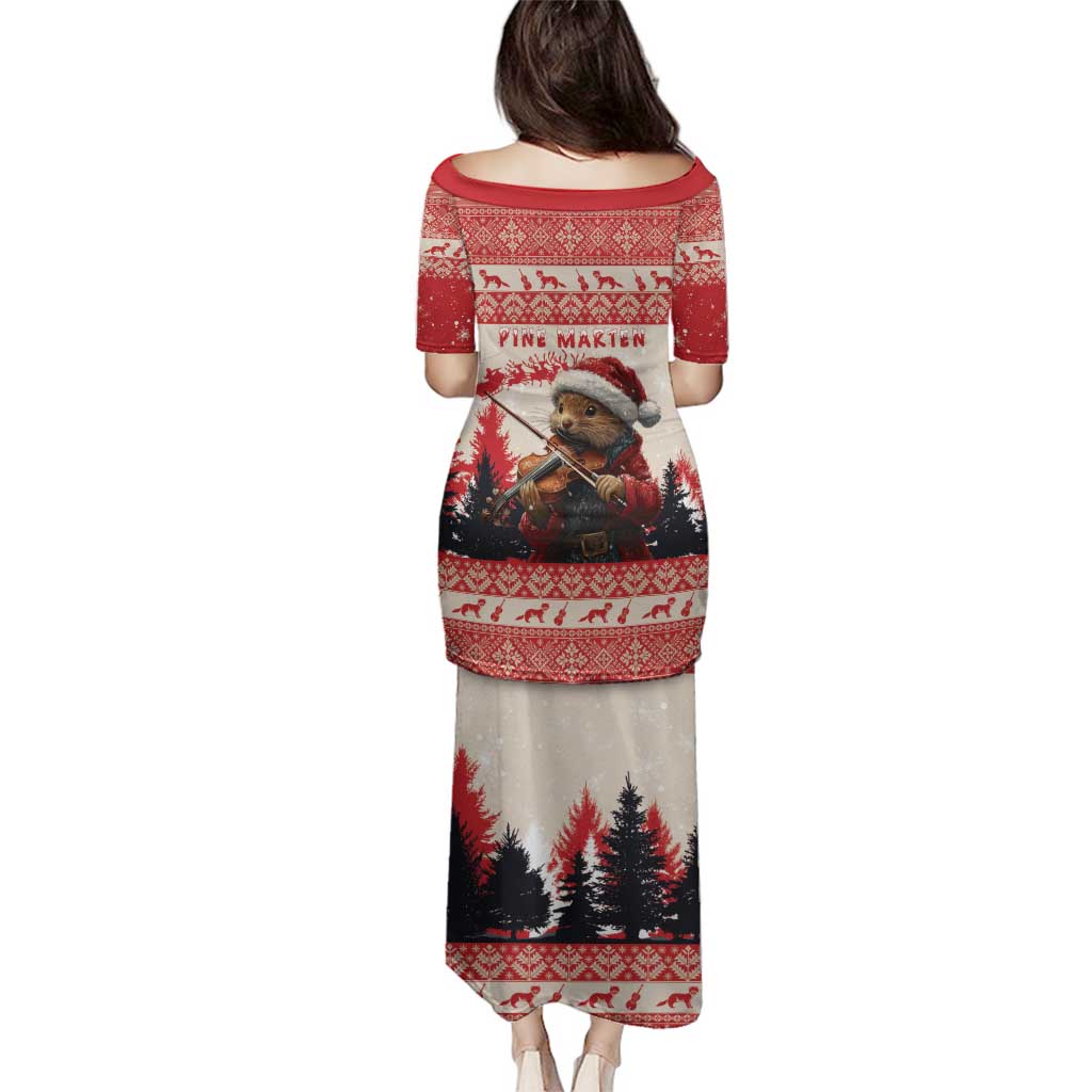 Croatia Christmas Family Matching Puletasi and Hawaiian Shirt Pine Marten Playing Violin - Red Color - Wonder Print Shop