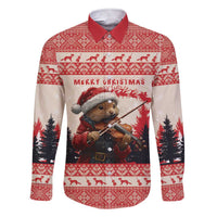 Croatia Christmas Family Matching Short Sleeve Bodycon Dress and Hawaiian Shirt Pine Marten Playing Violin - Red Color - Wonder Print Shop