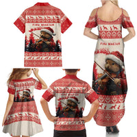 Croatia Christmas Family Matching Summer Maxi Dress and Hawaiian Shirt Pine Marten Playing Violin - Red Color - Wonder Print Shop