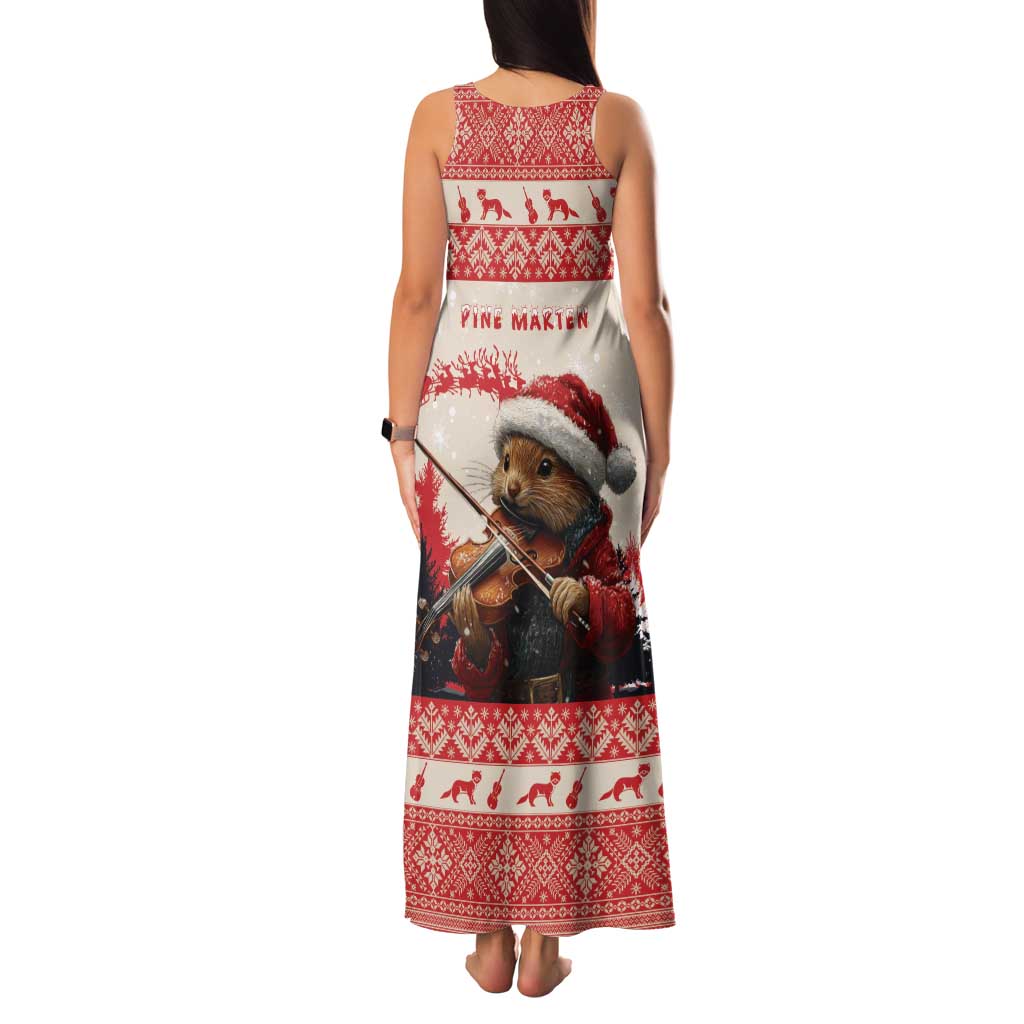 Croatia Christmas Family Matching Tank Maxi Dress and Hawaiian Shirt Pine Marten Playing Violin - Red Color - Wonder Print Shop