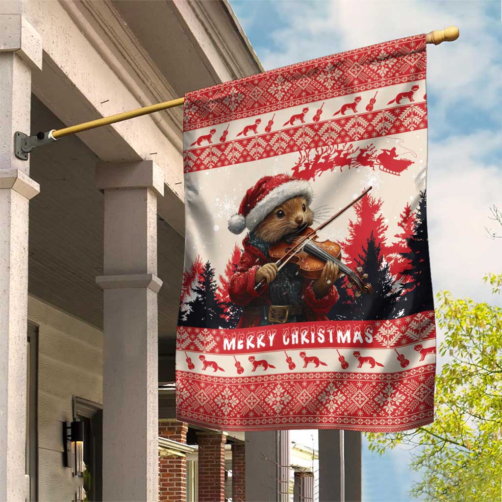 Croatia Christmas Garden Flag Pine Marten Playing Violin - Red Color - Wonder Print Shop