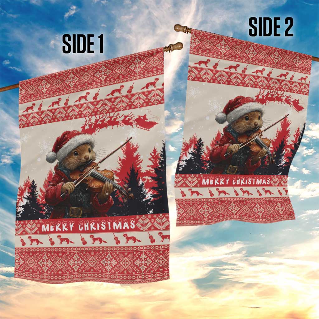 Croatia Christmas Garden Flag Pine Marten Playing Violin - Red Color - Wonder Print Shop