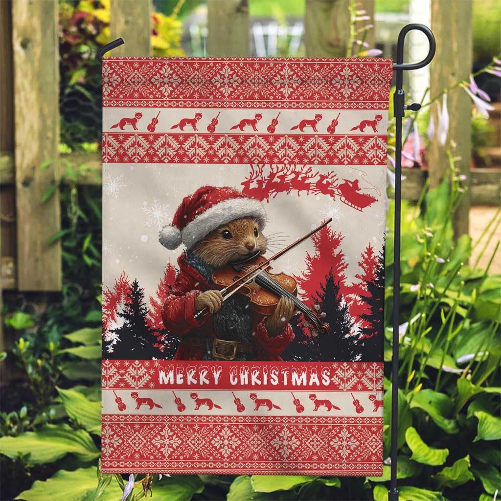 Croatia Christmas Garden Flag Pine Marten Playing Violin - Red Color - Wonder Print Shop