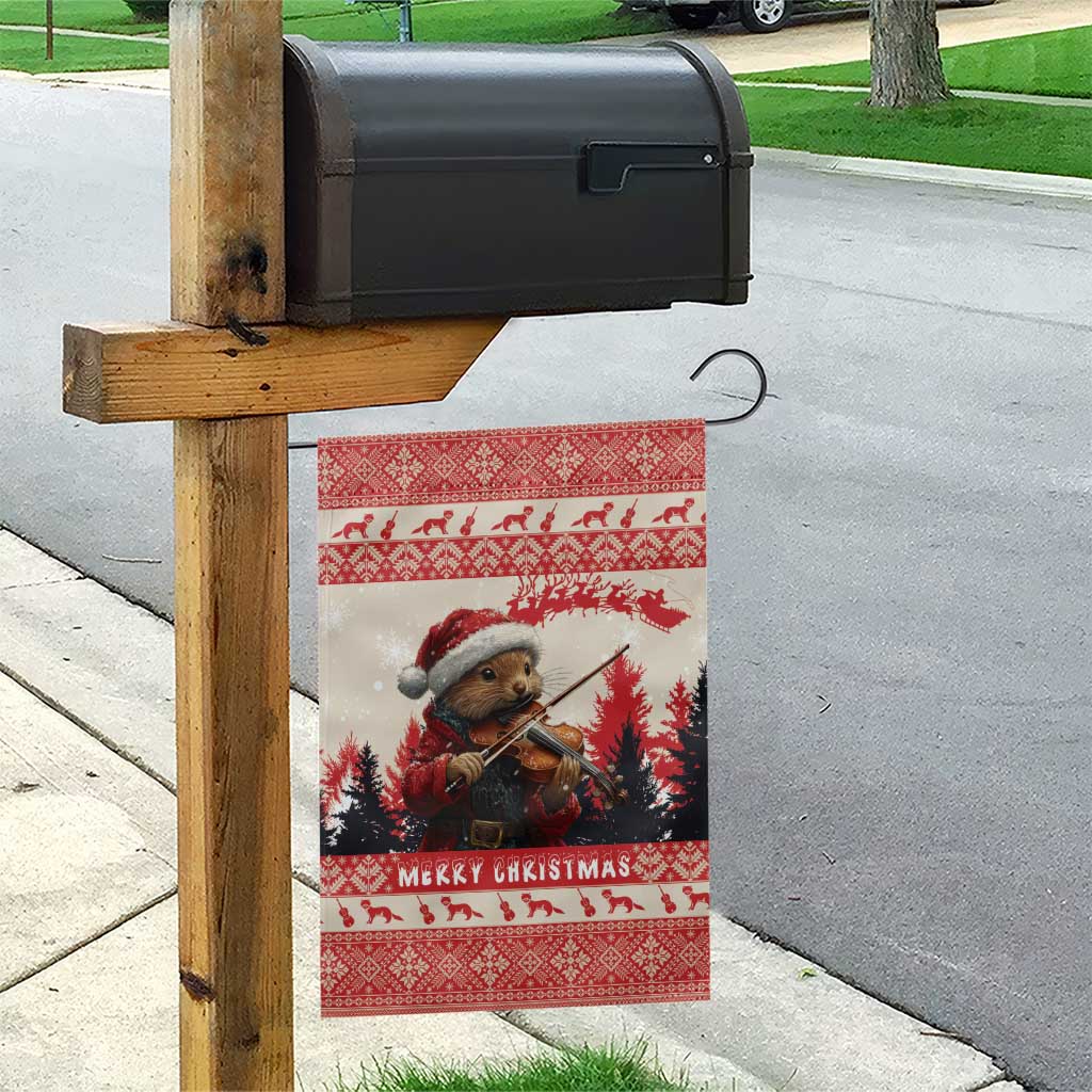 Croatia Christmas Garden Flag Pine Marten Playing Violin - Red Color - Wonder Print Shop