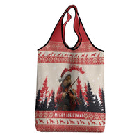Croatia Christmas Grocery Bag Pine Marten Playing Violin - Red Color