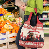 Croatia Christmas Grocery Bag Pine Marten Playing Violin - Red Color