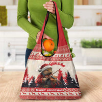Croatia Christmas Grocery Bag Pine Marten Playing Violin - Red Color