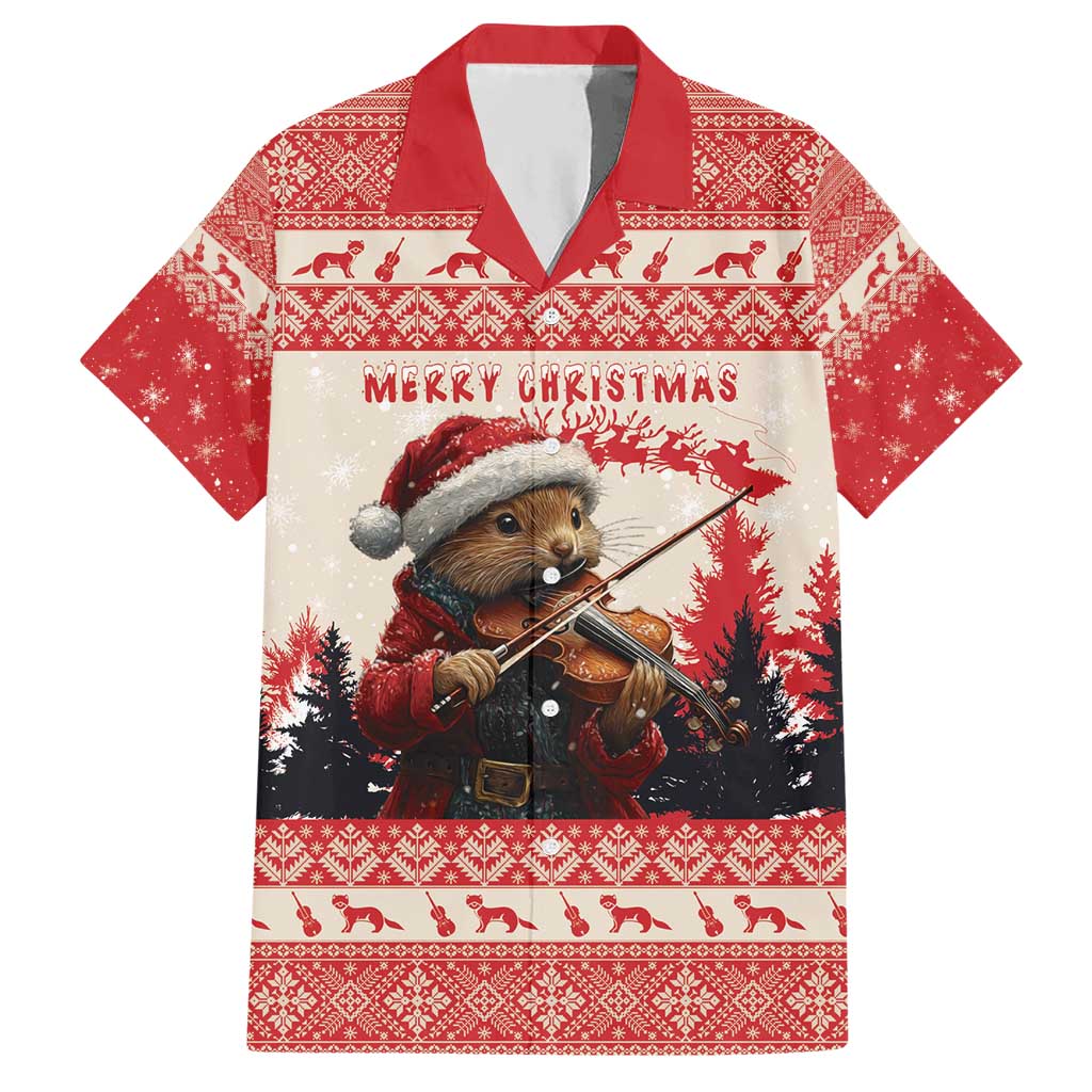 Croatia Christmas Hawaiian Shirt Pine Marten Playing Violin - Red Color - Wonder Print Shop