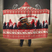 Croatia Christmas Hooded Blanket Pine Marten Playing Violin - Red Color