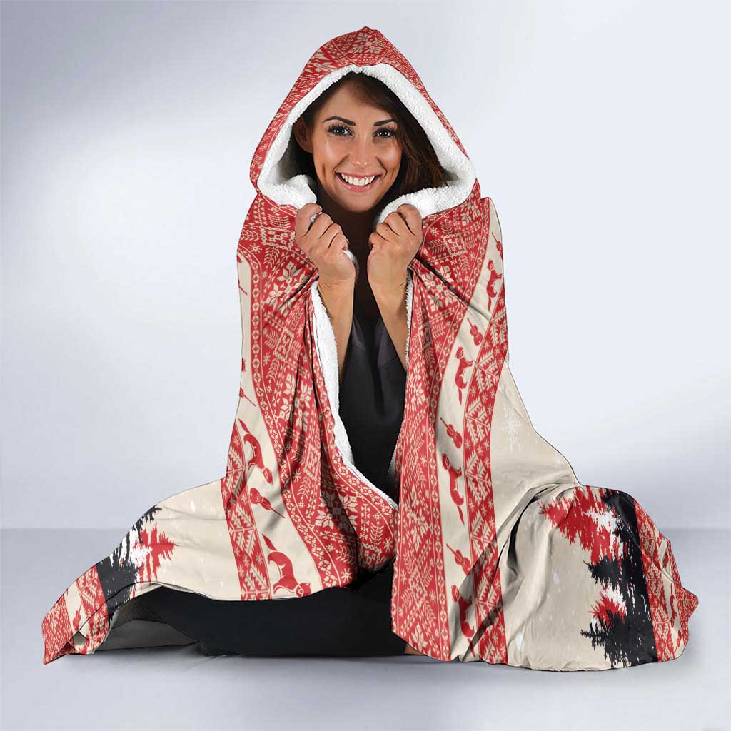 Croatia Christmas Hooded Blanket Pine Marten Playing Violin - Red Color