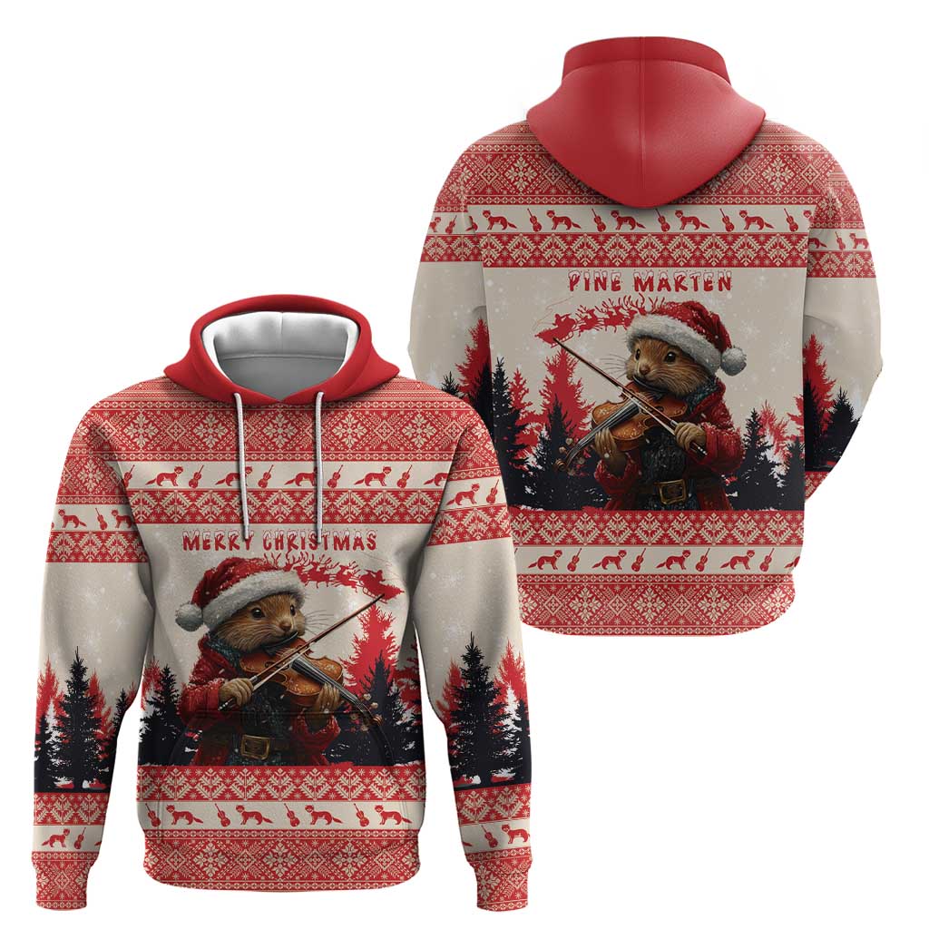 Croatia Christmas Hoodie Pine Marten Playing Violin - Red Color - Wonder Print Shop