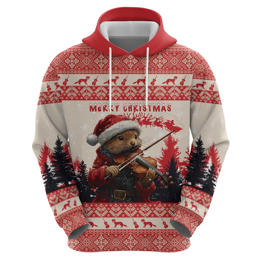 Croatia Christmas Hoodie Pine Marten Playing Violin - Red Color - Wonder Print Shop