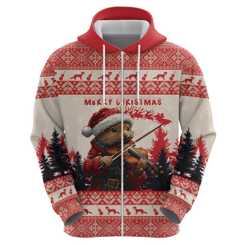 Croatia Christmas Hoodie Pine Marten Playing Violin - Red Color - Wonder Print Shop