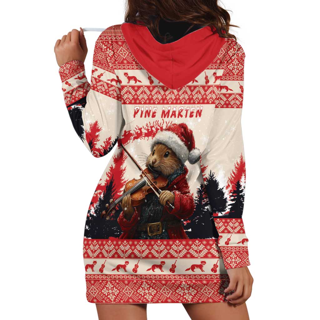Croatia Christmas Hoodie Dress Pine Marten Playing Violin - Red Color - Wonder Print Shop