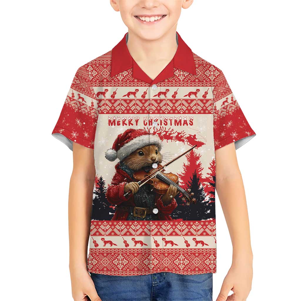 Croatia Christmas Kid Hawaiian Shirt Pine Marten Playing Violin - Red Color - Wonder Print Shop