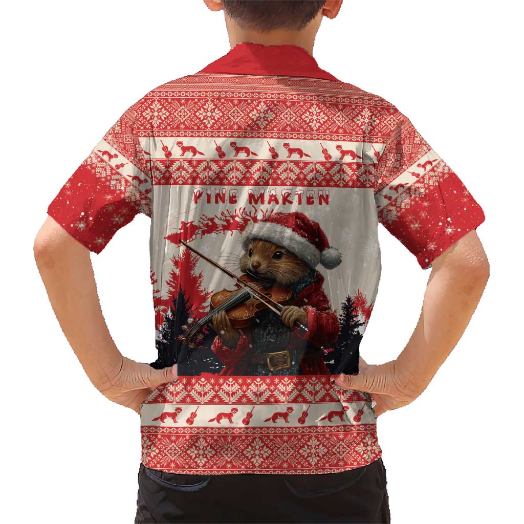 Croatia Christmas Kid Hawaiian Shirt Pine Marten Playing Violin - Red Color - Wonder Print Shop