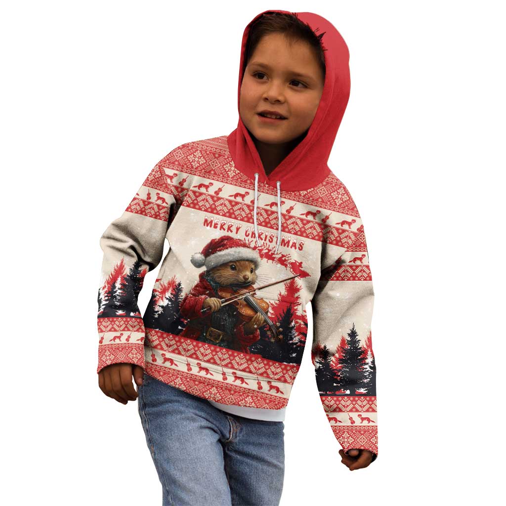 Croatia Christmas Kid Hoodie Pine Marten Playing Violin - Red Color - Wonder Print Shop