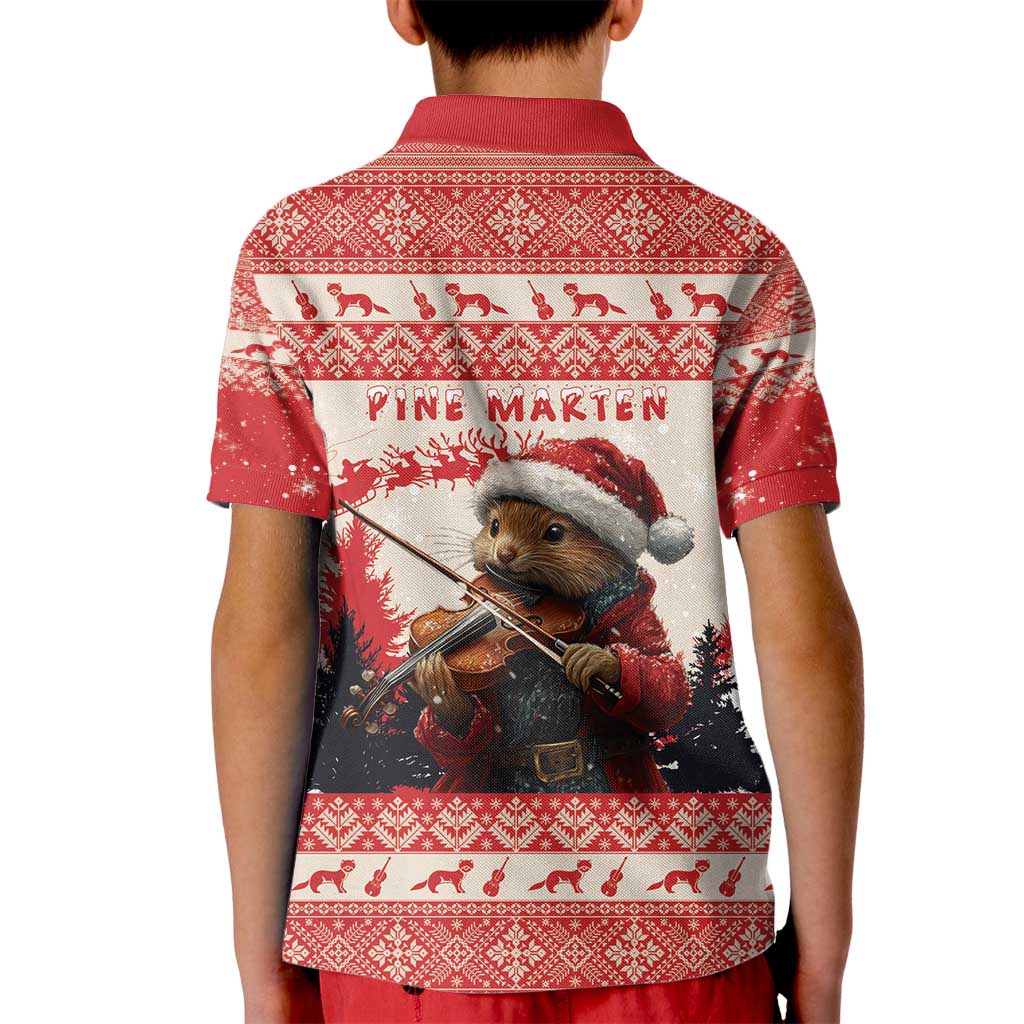 Croatia Christmas Kid Polo Shirt Pine Marten Playing Violin - Red Color - Wonder Print Shop