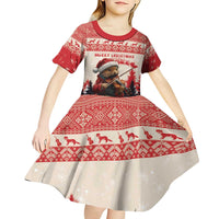 Croatia Christmas Kid Short Sleeve Dress Pine Marten Playing Violin - Red Color - Wonder Print Shop