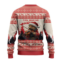 Croatia Christmas Ugly Christmas Sweater Pine Marten Playing Violin - Red Color - Wonder Print Shop