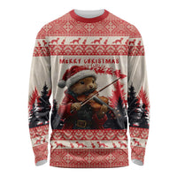 Croatia Christmas Long Sleeve Shirt Pine Marten Playing Violin - Red Color - Wonder Print Shop