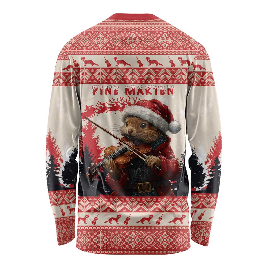 Croatia Christmas Long Sleeve Shirt Pine Marten Playing Violin - Red Color - Wonder Print Shop