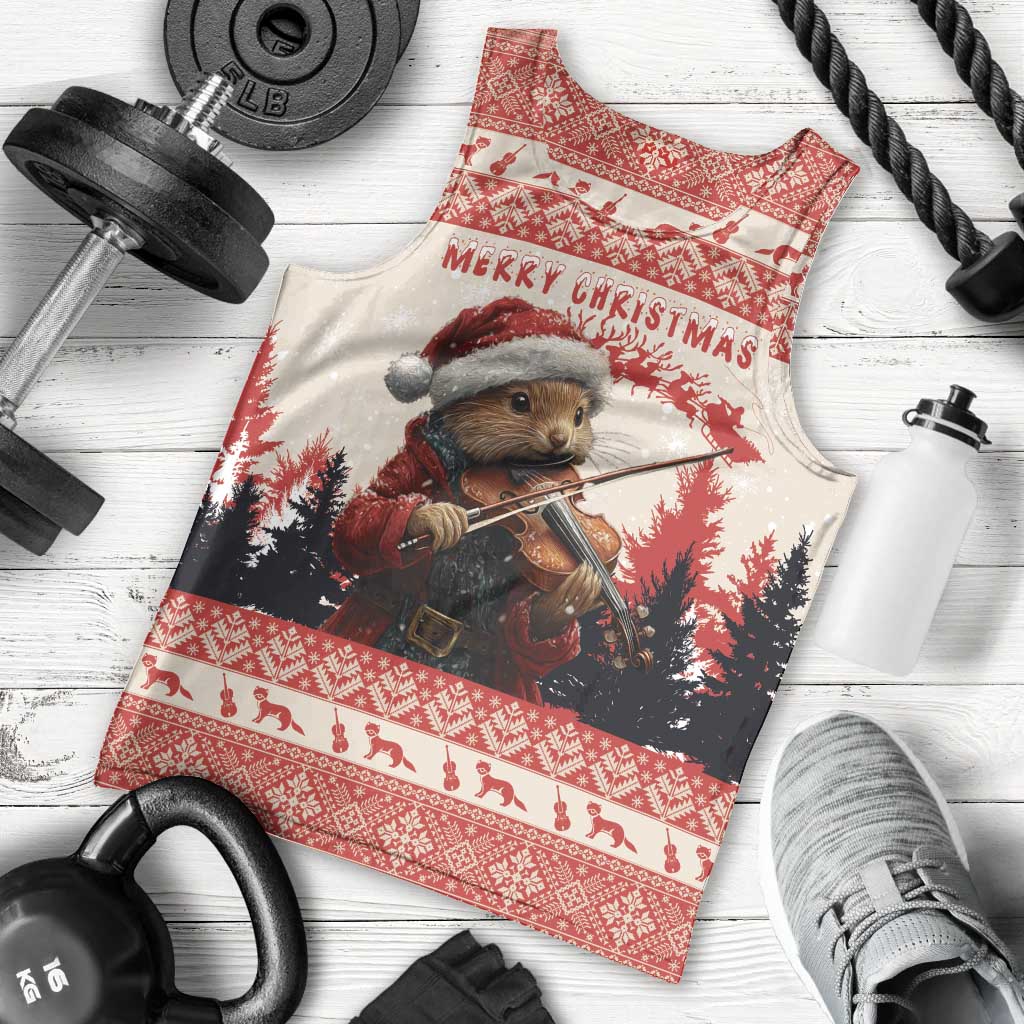 Croatia Christmas Men Tank Top Pine Marten Playing Violin - Red Color - Wonder Print Shop