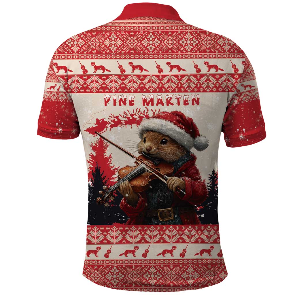 Croatia Christmas Polo Shirt Pine Marten Playing Violin - Red Color - Wonder Print Shop