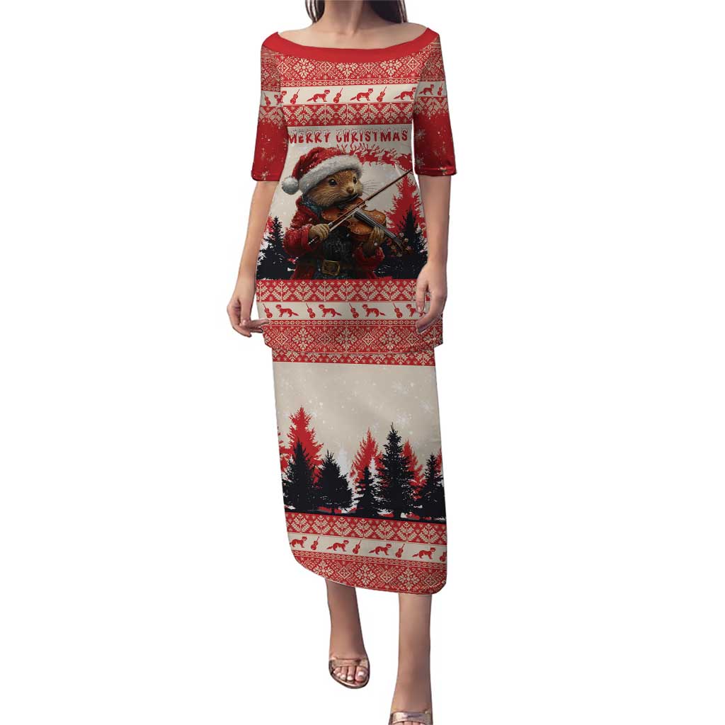 Croatia Christmas Puletasi Pine Marten Playing Violin - Red Color - Wonder Print Shop