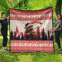 Croatia Christmas Quilt Pine Marten Playing Violin - Red Color - Wonder Print Shop