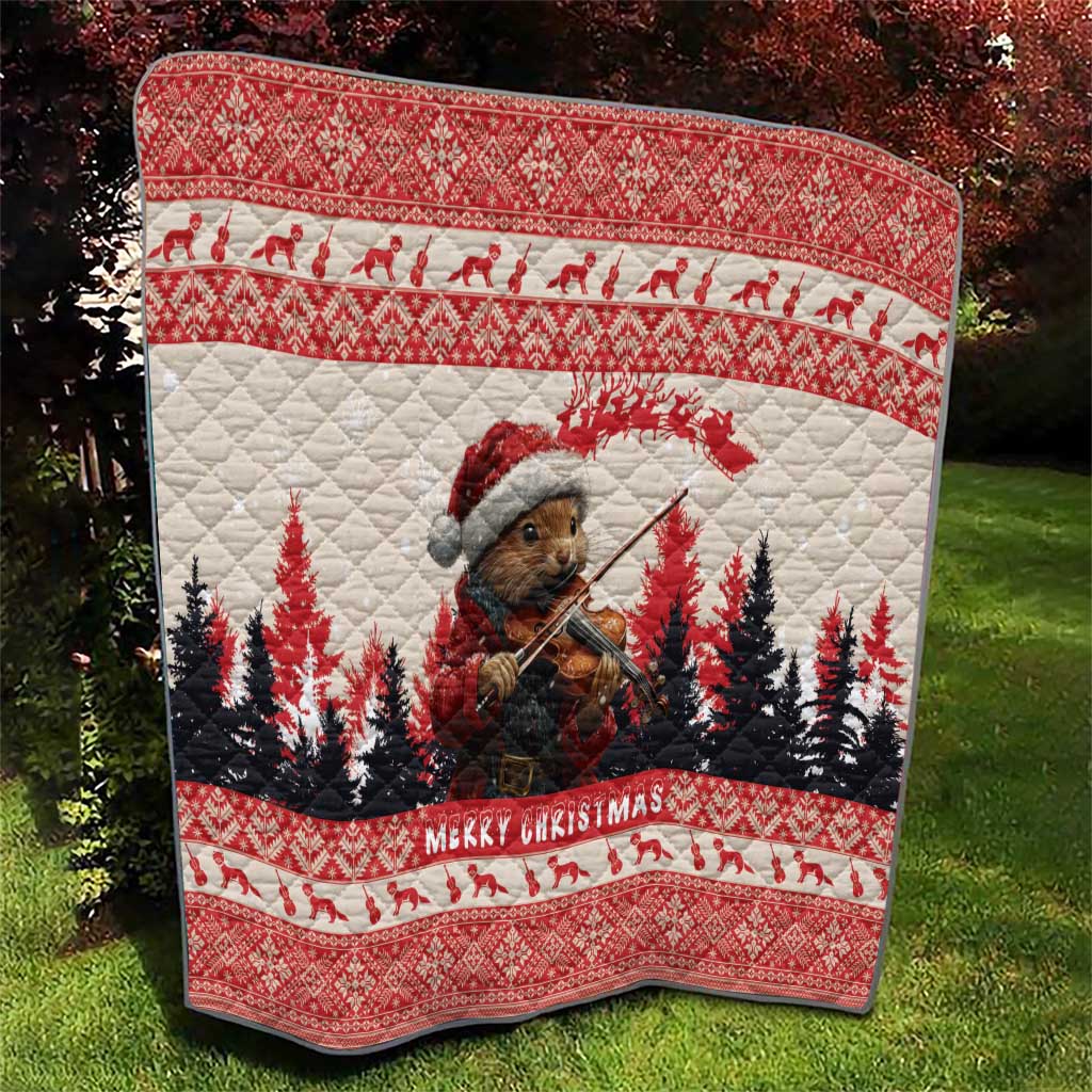 Croatia Christmas Quilt Pine Marten Playing Violin - Red Color - Wonder Print Shop