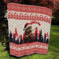 Croatia Christmas Quilt Pine Marten Playing Violin - Red Color - Wonder Print Shop