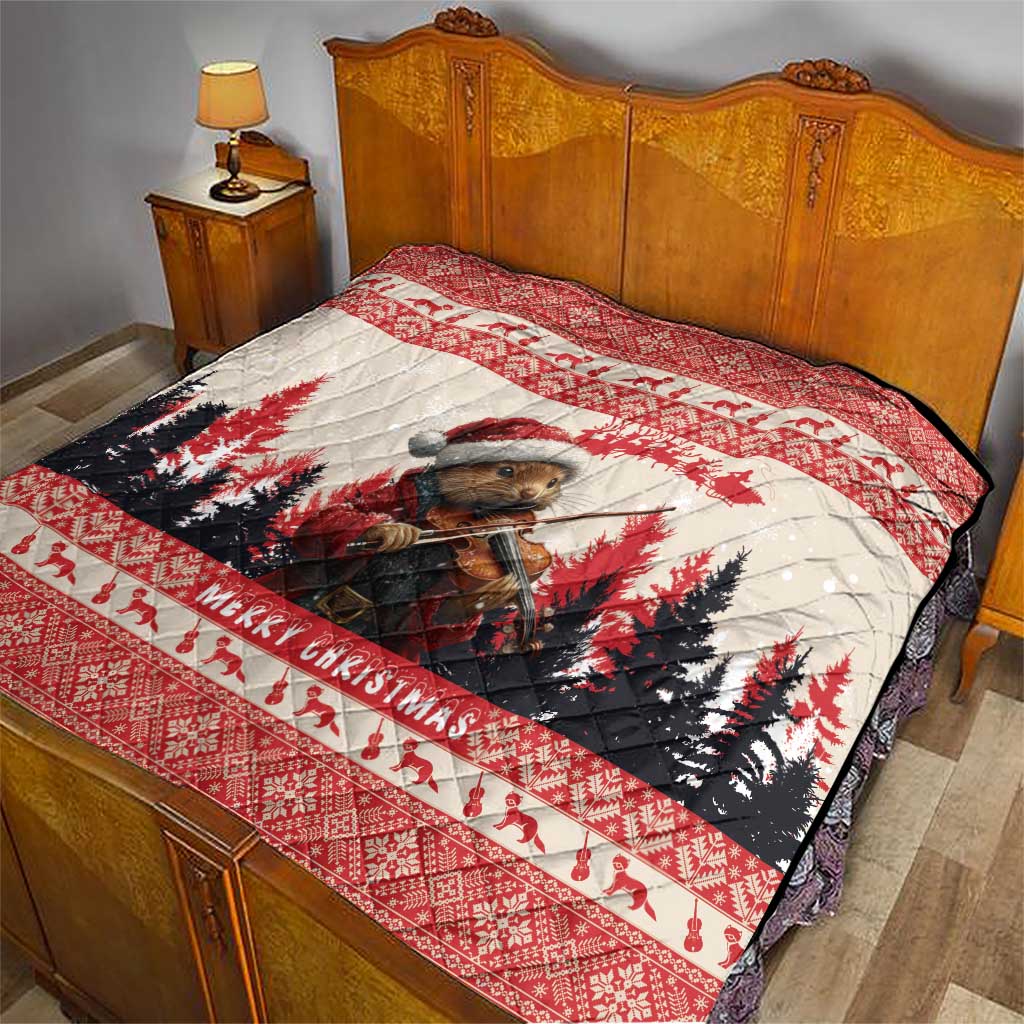 Croatia Christmas Quilt Pine Marten Playing Violin - Red Color - Wonder Print Shop