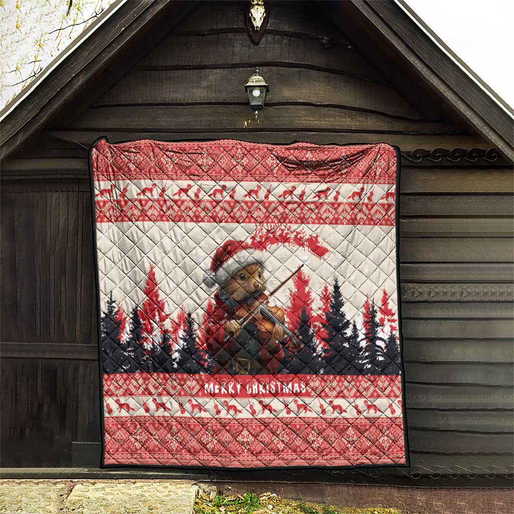 Croatia Christmas Quilt Pine Marten Playing Violin - Red Color - Wonder Print Shop