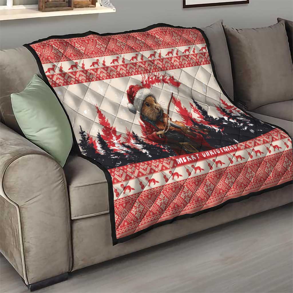 Croatia Christmas Quilt Pine Marten Playing Violin - Red Color - Wonder Print Shop