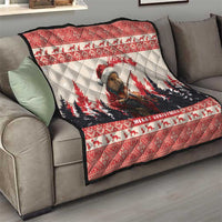 Croatia Christmas Quilt Pine Marten Playing Violin - Red Color - Wonder Print Shop