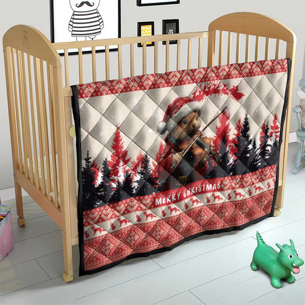 Croatia Christmas Quilt Pine Marten Playing Violin - Red Color - Wonder Print Shop